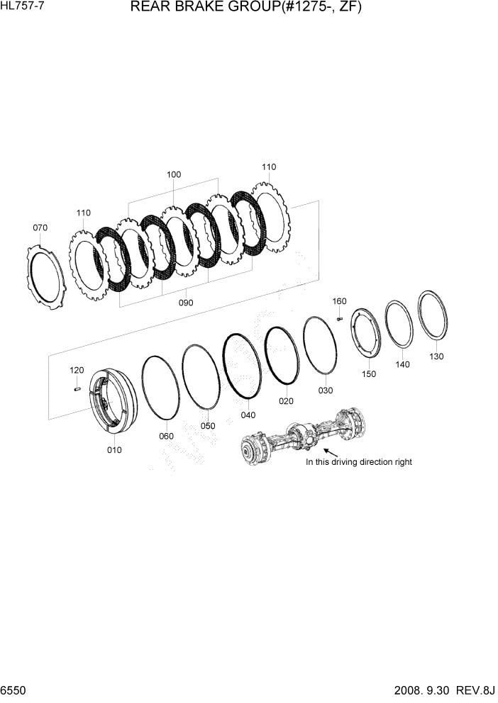 Схема запчастей Hyundai HL757-7 - PAGE 6550 REAR BRAKE GROUP(#1275-, ZF) СИЛОВАЯ СИСТЕМА