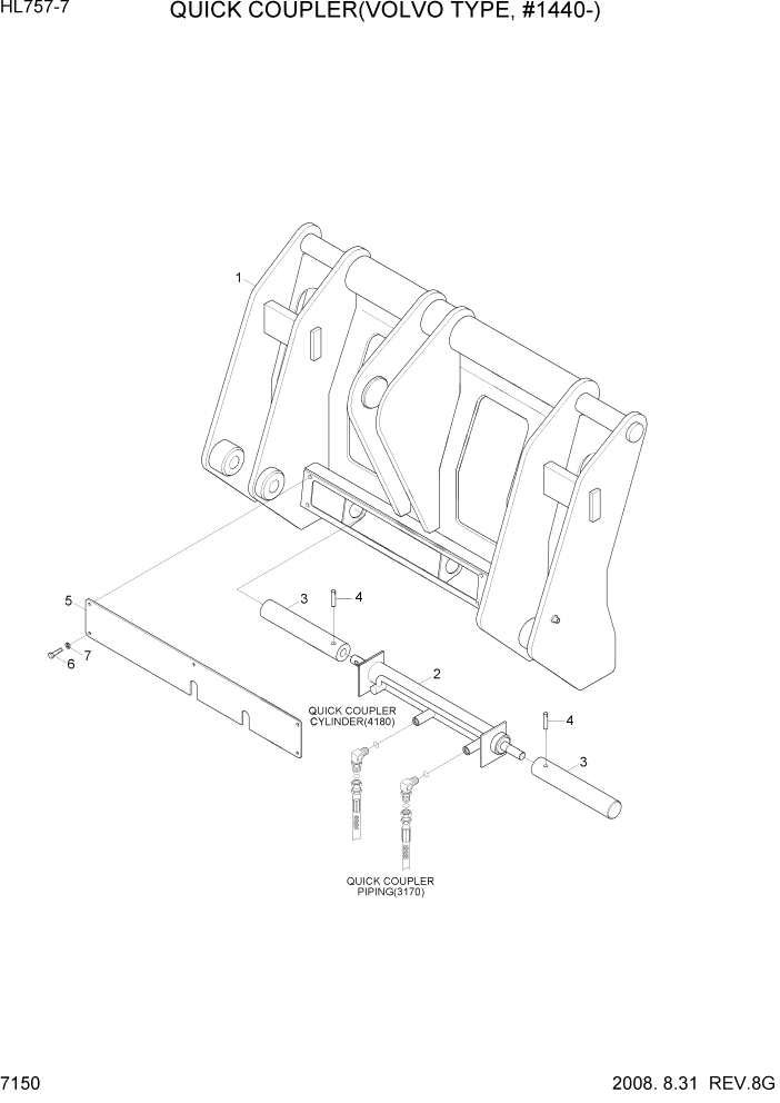 Схема запчастей Hyundai HL757-7 - PAGE 7150 QUICK COUPLER(VOLVO TYPE, #1440-) РАБОЧЕЕ ОБОРУДОВАНИЕ