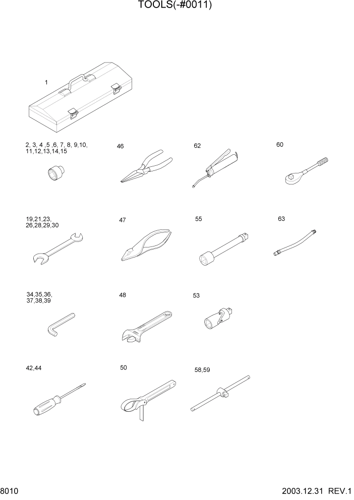 Схема запчастей Hyundai HL757-7 - PAGE 8010 TOOLS(-#0011) ДРУГИЕ ЧАСТИ