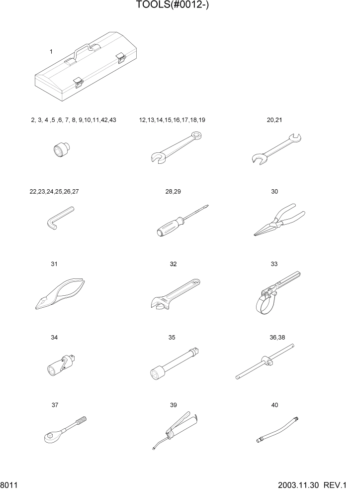 Схема запчастей Hyundai HL757-7 - PAGE 8011 TOOLS(#0012-) ДРУГИЕ ЧАСТИ