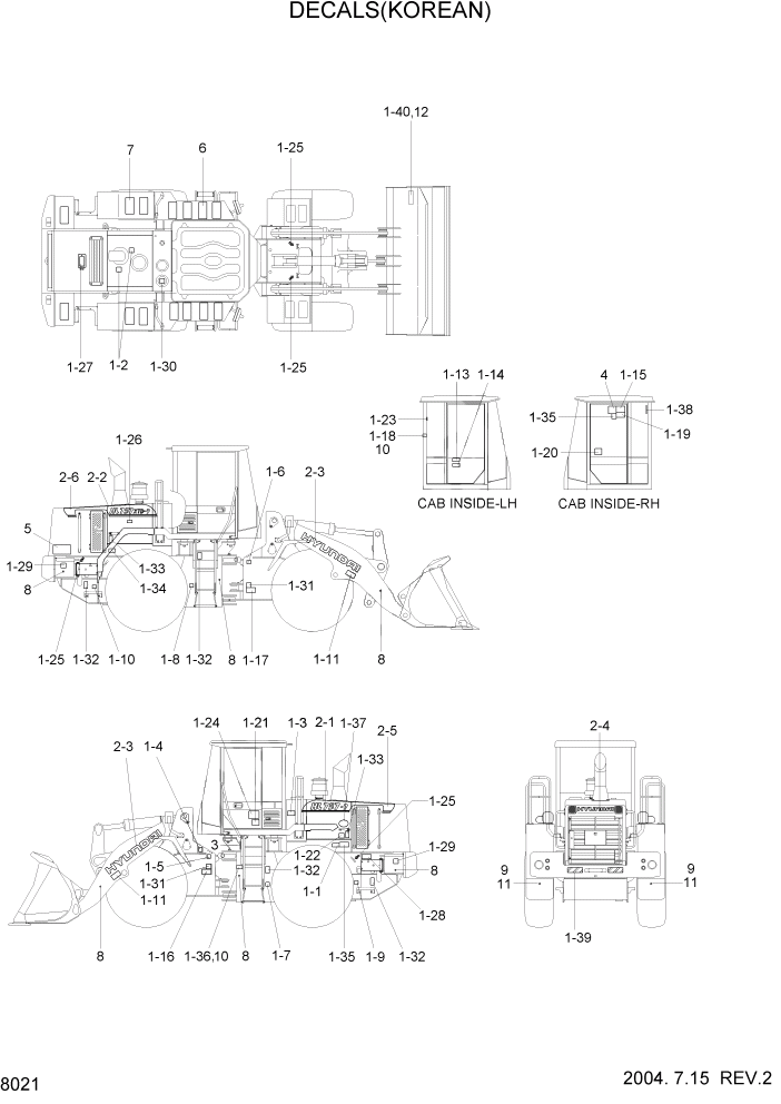 Схема запчастей Hyundai HL757-7 - PAGE 8021 DECALS(KOREAN, SQUARE COWL TYPE) ДРУГИЕ ЧАСТИ