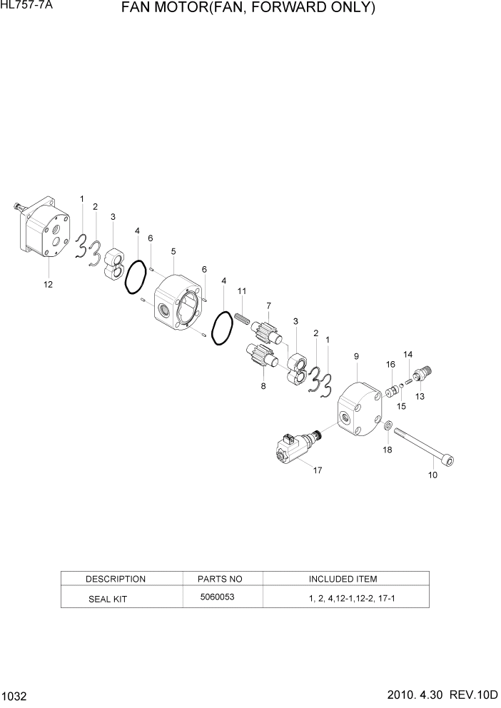 Схема запчастей Hyundai HL757-7A - PAGE 1032 FAN MOTOR(FAN, FORWARD ONLY) СИСТЕМА ДВИГАТЕЛЯ