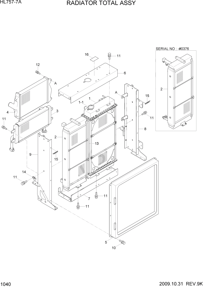 Схема запчастей Hyundai HL757-7A - PAGE 1040 RADIATOR TOTAL ASSY(-#0458) СИСТЕМА ДВИГАТЕЛЯ