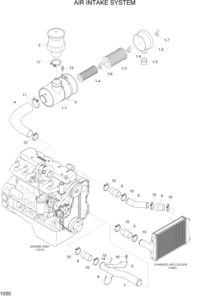 Схема запчастей Hyundai HL757-7A - PAGE 1050 AIR INTAKE SYSTEM СИСТЕМА ДВИГАТЕЛЯ