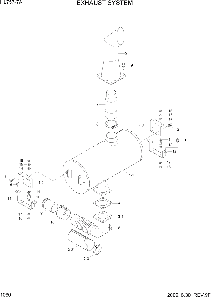 Схема запчастей Hyundai HL757-7A - PAGE 1060 EXHAUST SYSTEM СИСТЕМА ДВИГАТЕЛЯ