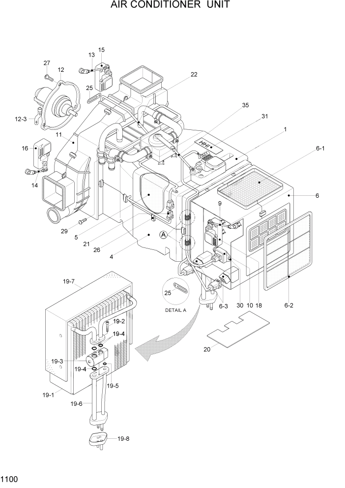 Схема запчастей Hyundai HL757-7A - PAGE 1100 AIR CONDITIONER UNIT СИСТЕМА ДВИГАТЕЛЯ