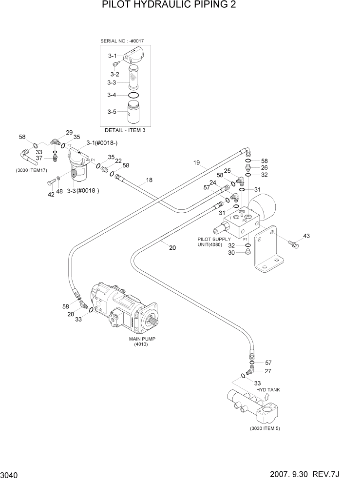 Схема запчастей Hyundai HL757-7A - PAGE 3040 PILOT HYDRAULIC PIPING 2 ГИДРАВЛИЧЕСКАЯ СИСТЕМА