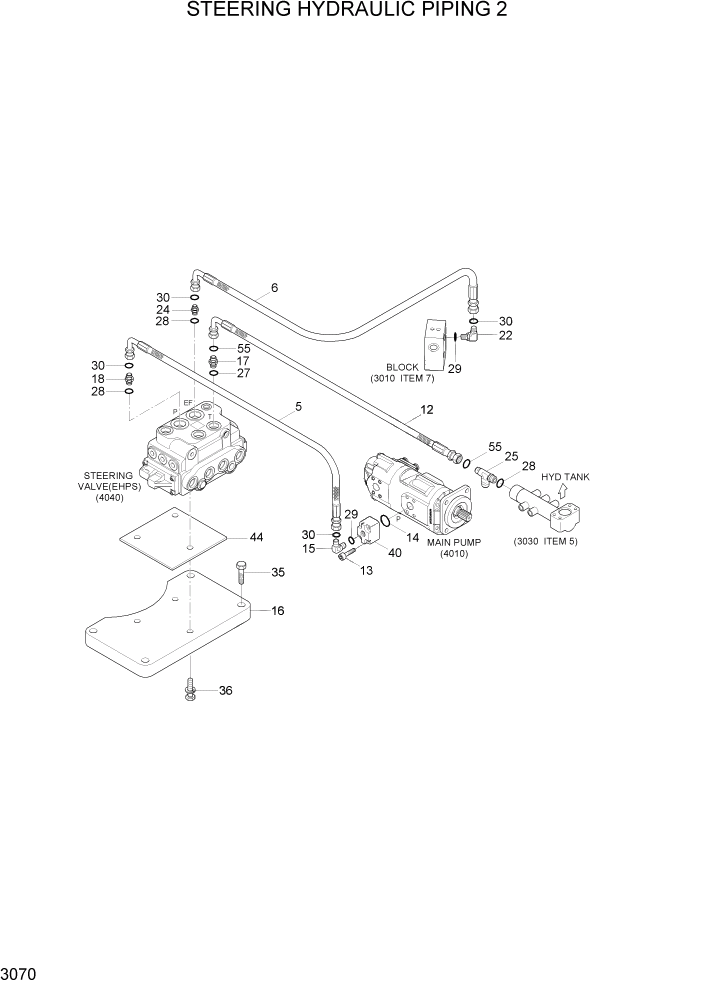 Схема запчастей Hyundai HL757-7A - PAGE 3070 STEERING HYDRAULIC PIPING 2 ГИДРАВЛИЧЕСКАЯ СИСТЕМА