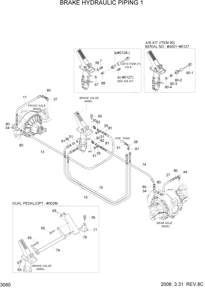 Схема запчастей Hyundai HL757-7A - PAGE 3080 BRAKE HYDRAULIC PIPING 1 ГИДРАВЛИЧЕСКАЯ СИСТЕМА