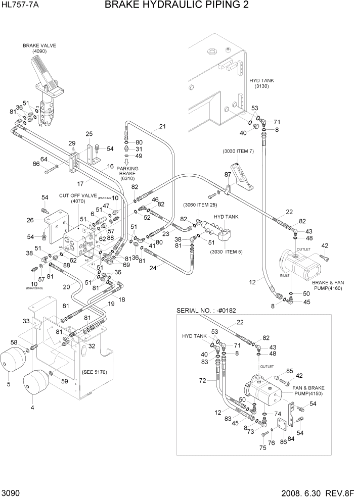 Схема запчастей Hyundai HL757-7A - PAGE 3090 BRAKE HYDRAULIC PIPING 2 ГИДРАВЛИЧЕСКАЯ СИСТЕМА