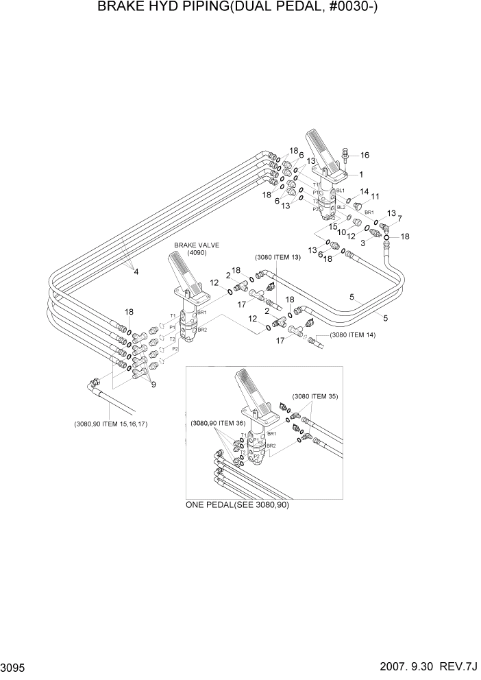 Схема запчастей Hyundai HL757-7A - PAGE 3095 BRAKE HYD PIPING(DUAL PEDAL,0030-) ГИДРАВЛИЧЕСКАЯ СИСТЕМА