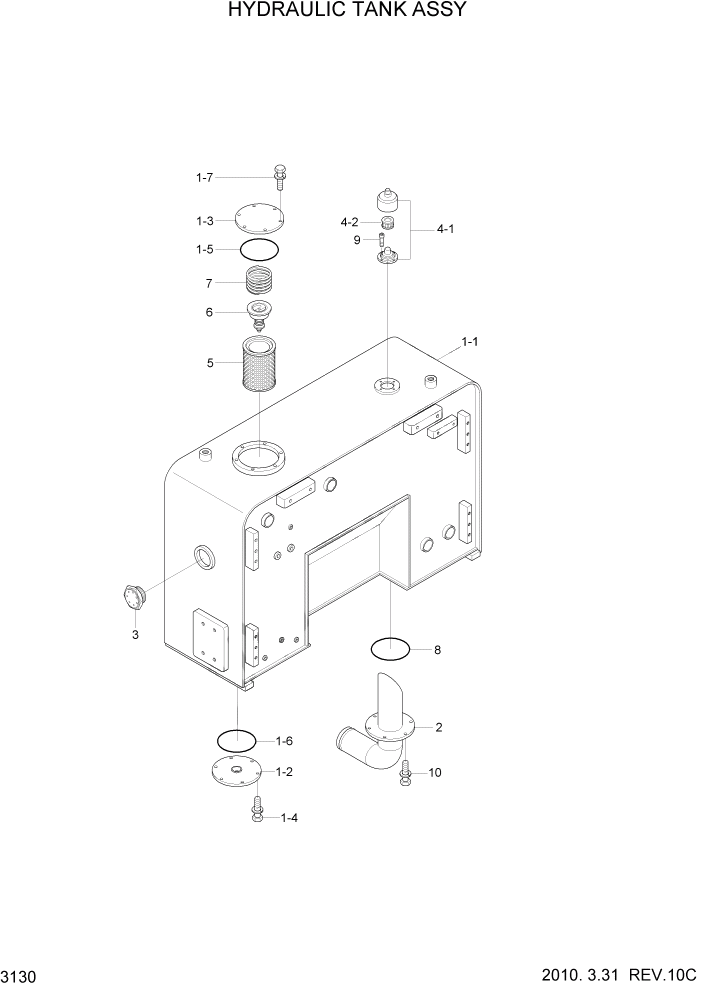 Схема запчастей Hyundai HL757-7A - PAGE 3130 HYDRAULIC TANK ASSY ГИДРАВЛИЧЕСКАЯ СИСТЕМА