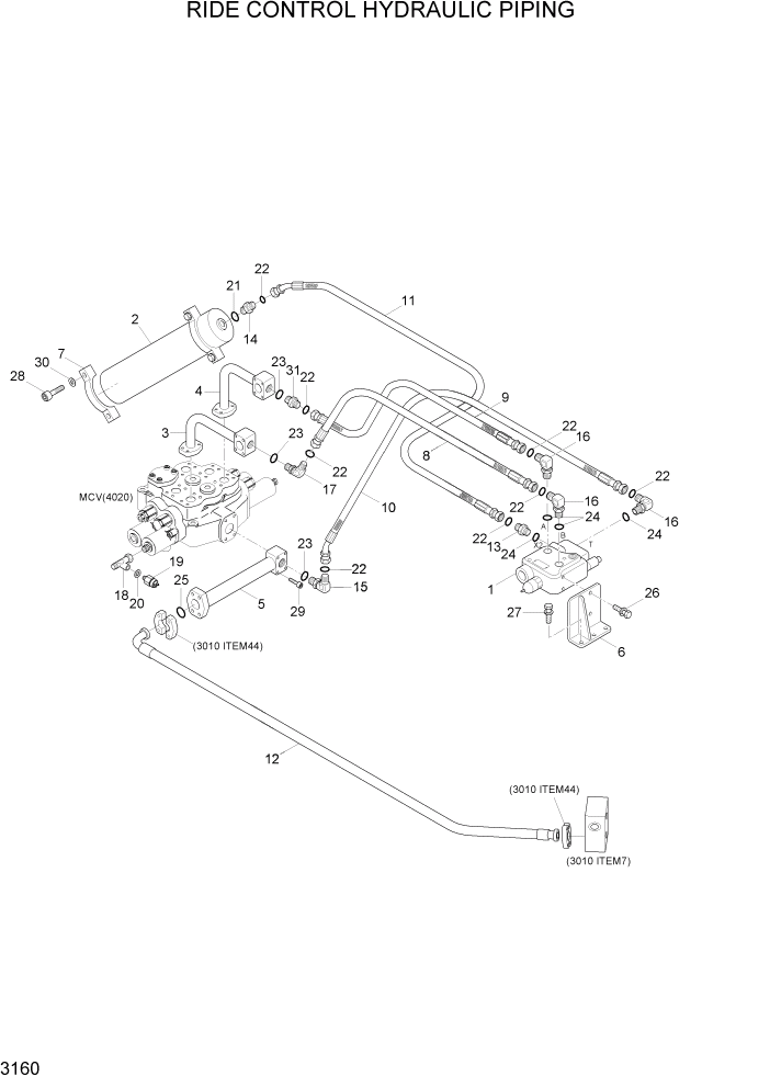 Схема запчастей Hyundai HL757-7A - PAGE 3160 RIDE CONTROL HYDRAULIC PIPING ГИДРАВЛИЧЕСКАЯ СИСТЕМА