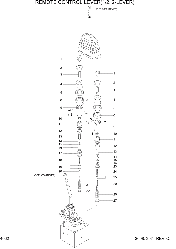 Схема запчастей Hyundai HL757-7A - PAGE 4062 REMOTE CONTROL LEVER(1/2, 2-LEVER) ГИДРАВЛИЧЕСКИЕ КОМПОНЕНТЫ