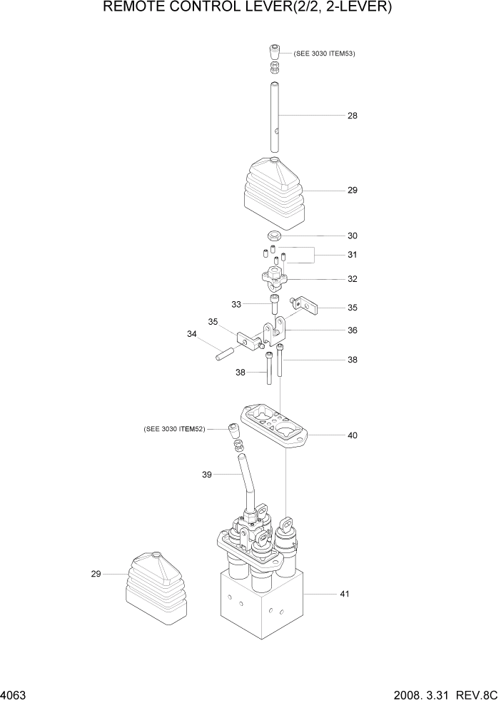 Схема запчастей Hyundai HL757-7A - PAGE 4063 REMOTE CONTROL LEVER(2/2, 2-LEVER) ГИДРАВЛИЧЕСКИЕ КОМПОНЕНТЫ