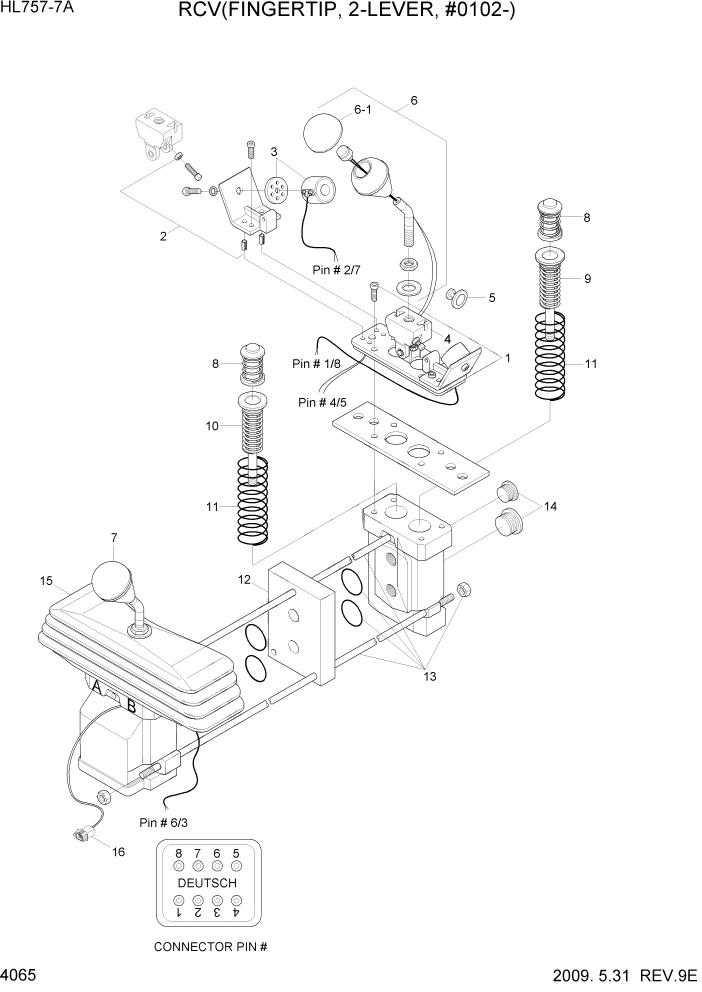 Схема запчастей Hyundai HL757-7A - PAGE 4065 RCV(FINGERTIP, 2-LEVER, #0102-) ГИДРАВЛИЧЕСКИЕ КОМПОНЕНТЫ