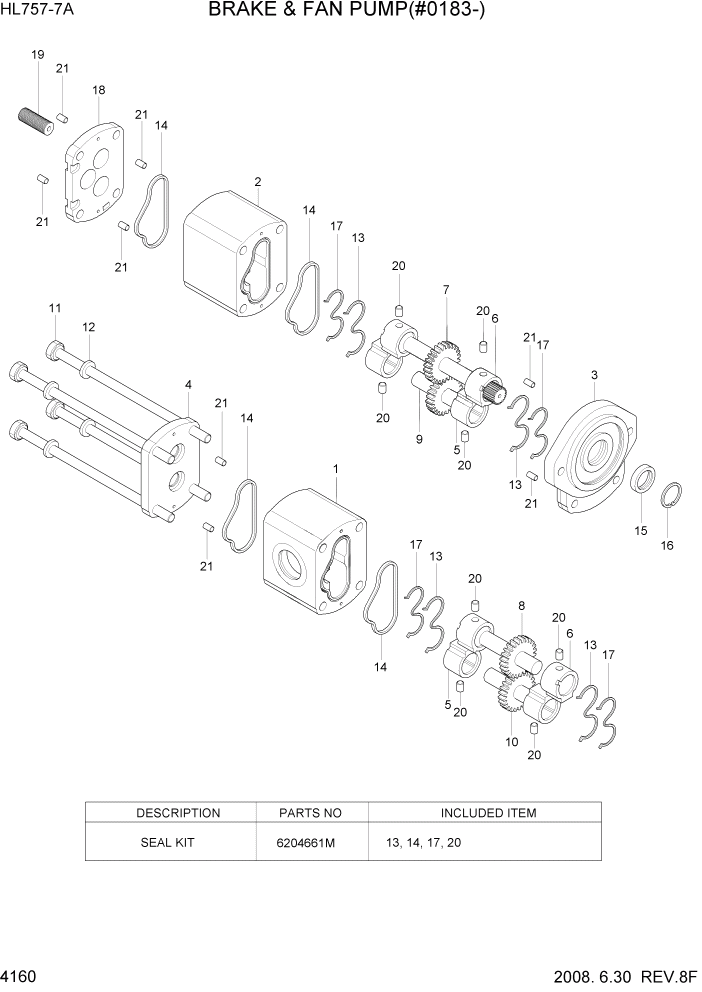 Схема запчастей Hyundai HL757-7A - PAGE 4160 FAN & BRAKE PUMP(#0183-#0428) ГИДРАВЛИЧЕСКИЕ КОМПОНЕНТЫ