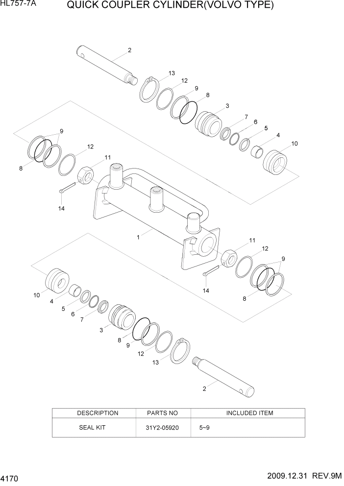 Схема запчастей Hyundai HL757-7A - PAGE 4170 QUICK COUPLER CYLINDER(VOLVO TYPE) ГИДРАВЛИЧЕСКИЕ КОМПОНЕНТЫ