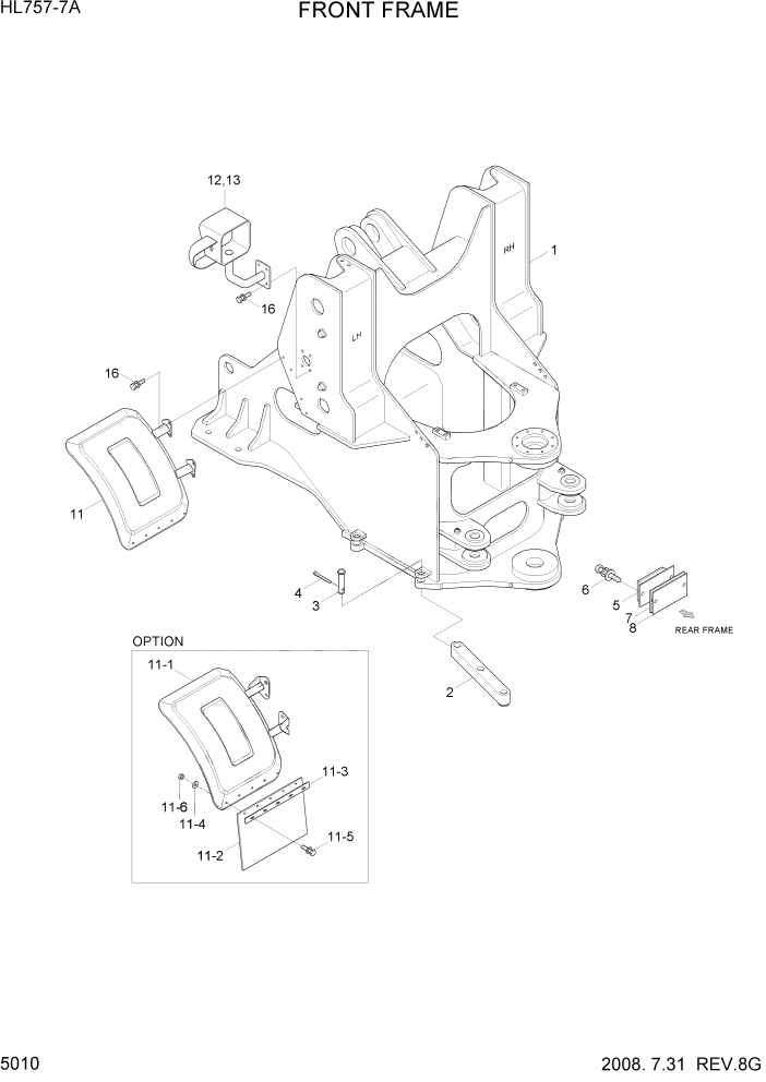 Схема запчастей Hyundai HL757-7A - PAGE 5010 FRONT FRAME СТРУКТУРА