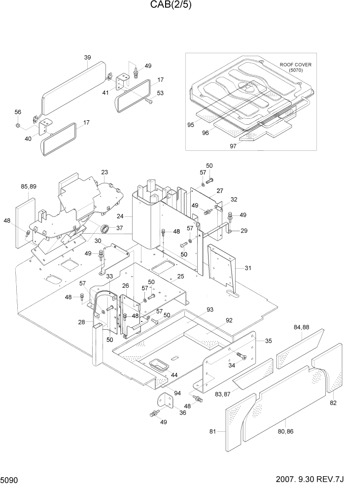 Схема запчастей Hyundai HL757-7A - PAGE 5090 CAB(2/5) СТРУКТУРА