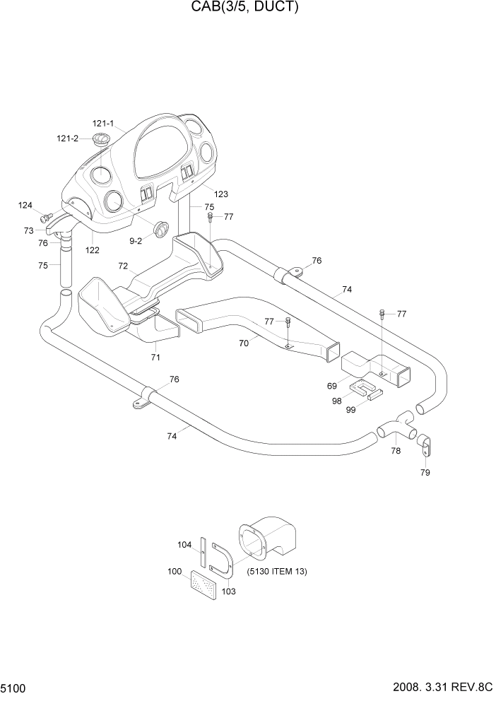 Схема запчастей Hyundai HL757-7A - PAGE 5100 CAB(3/5, DUCT) СТРУКТУРА