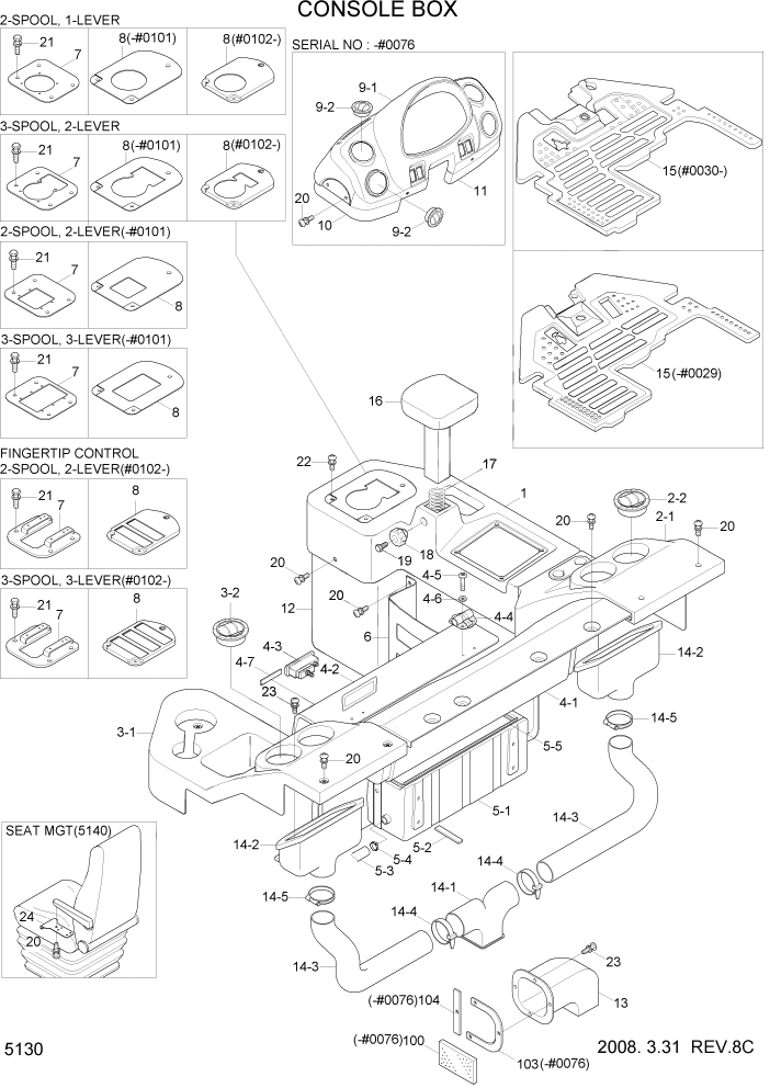 Схема запчастей Hyundai HL757-7A - PAGE 5130 CONSOLE BOX СТРУКТУРА