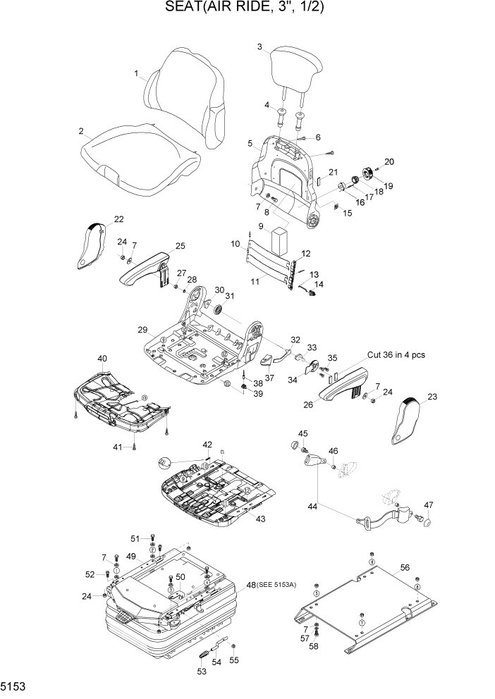 Схема запчастей Hyundai HL757-7A - PAGE 5153 SEAT(AIR RIDE, 3", 1/2) СТРУКТУРА