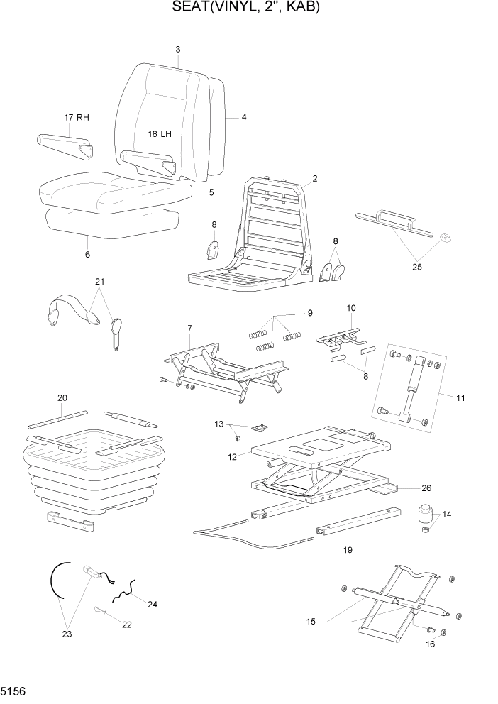 Схема запчастей Hyundai HL757-7A - PAGE 5156 SEAT(VINYL, 2", KAB) СТРУКТУРА