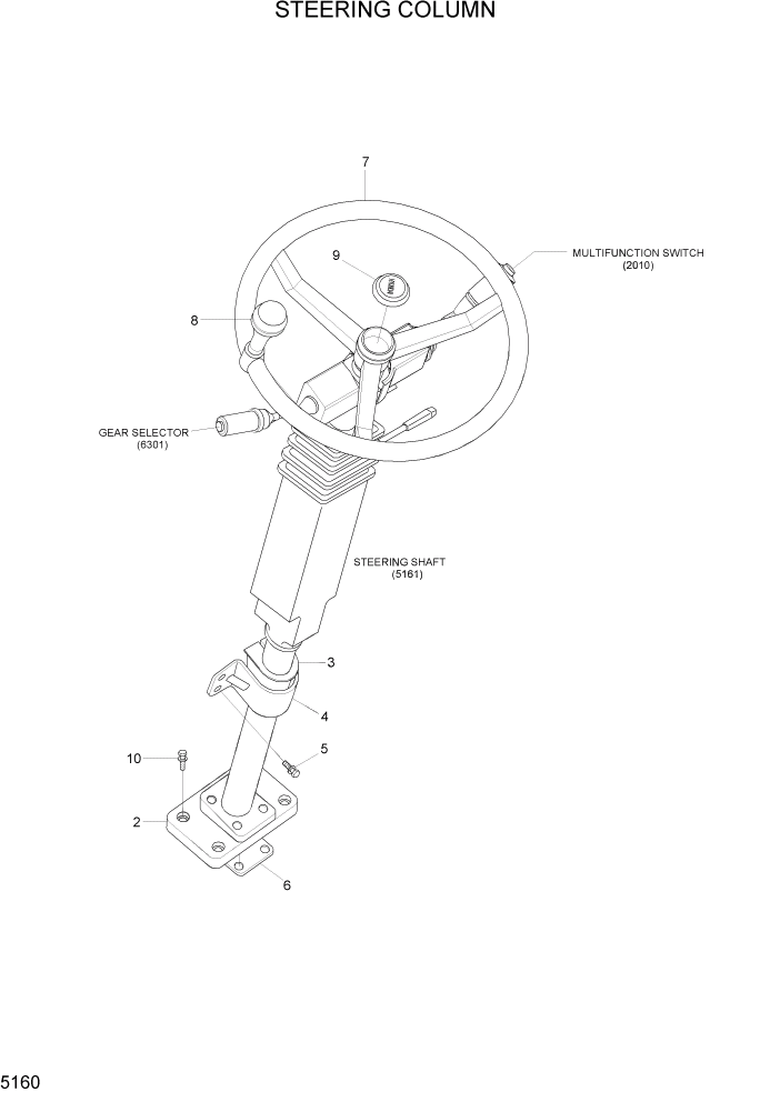 Схема запчастей Hyundai HL757-7A - PAGE 5160 STEERING COLUMN СТРУКТУРА