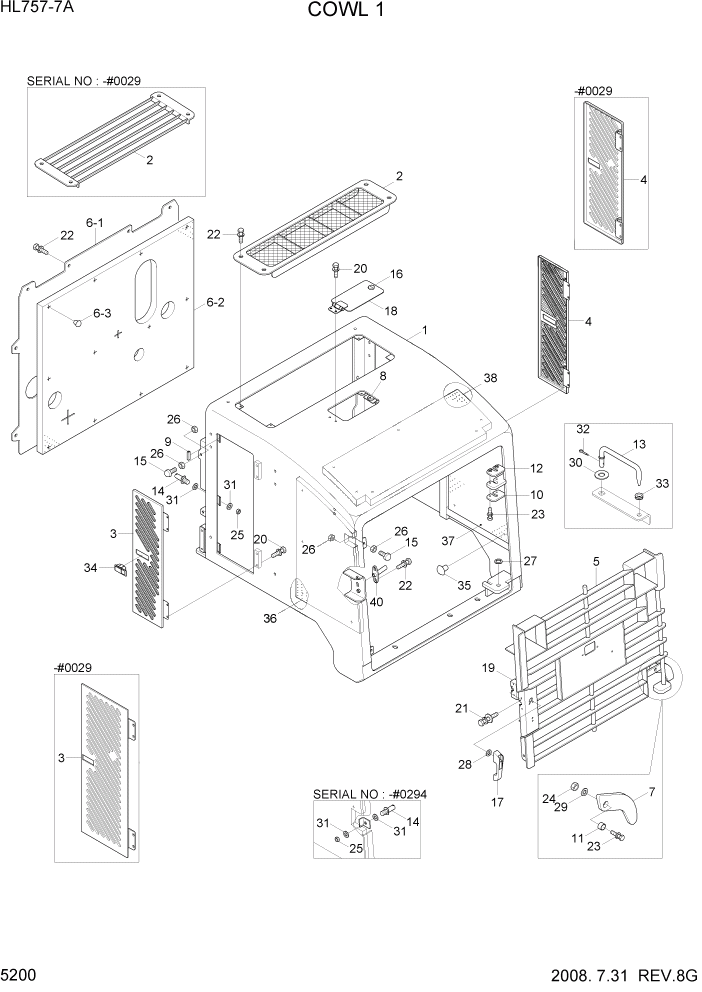 Схема запчастей Hyundai HL757-7A - PAGE 5200 COWL 1 СТРУКТУРА