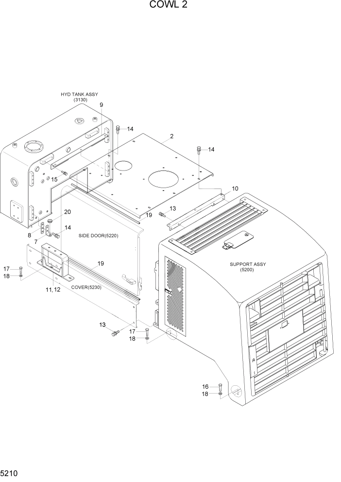 Схема запчастей Hyundai HL757-7A - PAGE 5210 COWL 2 СТРУКТУРА