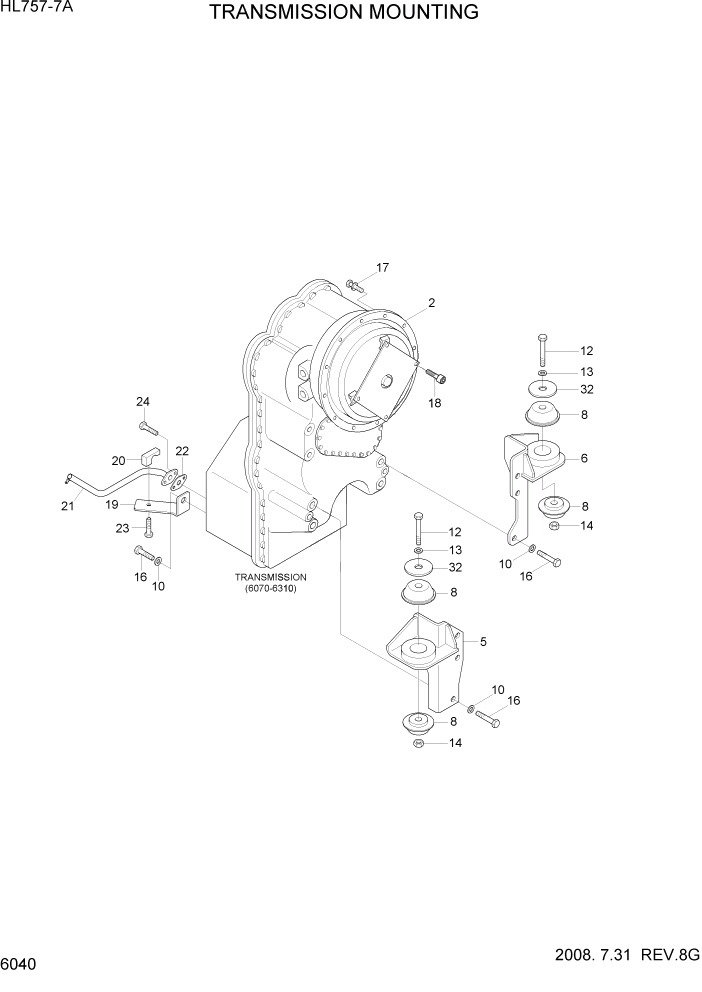 Схема запчастей Hyundai HL757-7A - PAGE 6040 TRANSMISSION MOUNTING СИЛОВАЯ СИСТЕМА