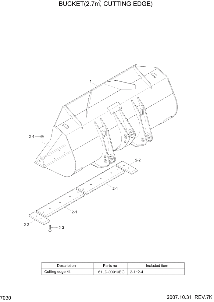 Схема запчастей Hyundai HL757-7A - PAGE 7030 BUCKET(2.7M3, CUTTING EDGE) РАБОЧЕЕ ОБОРУДОВАНИЕ