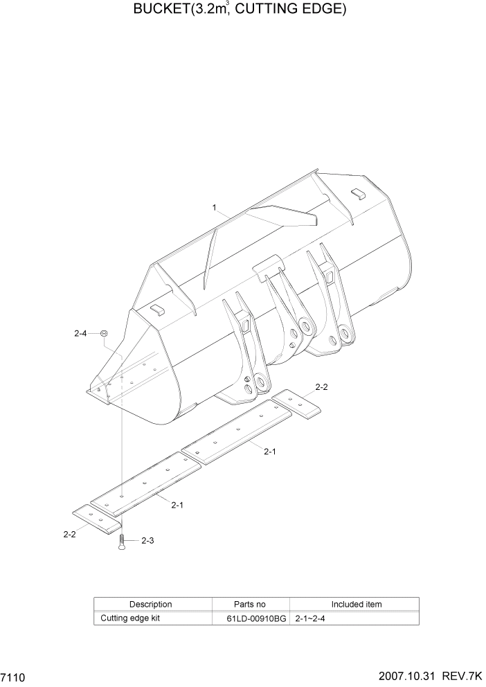 Схема запчастей Hyundai HL757-7A - PAGE 7110 BUCKET(3.2M3, CUTTING EDGE) РАБОЧЕЕ ОБОРУДОВАНИЕ