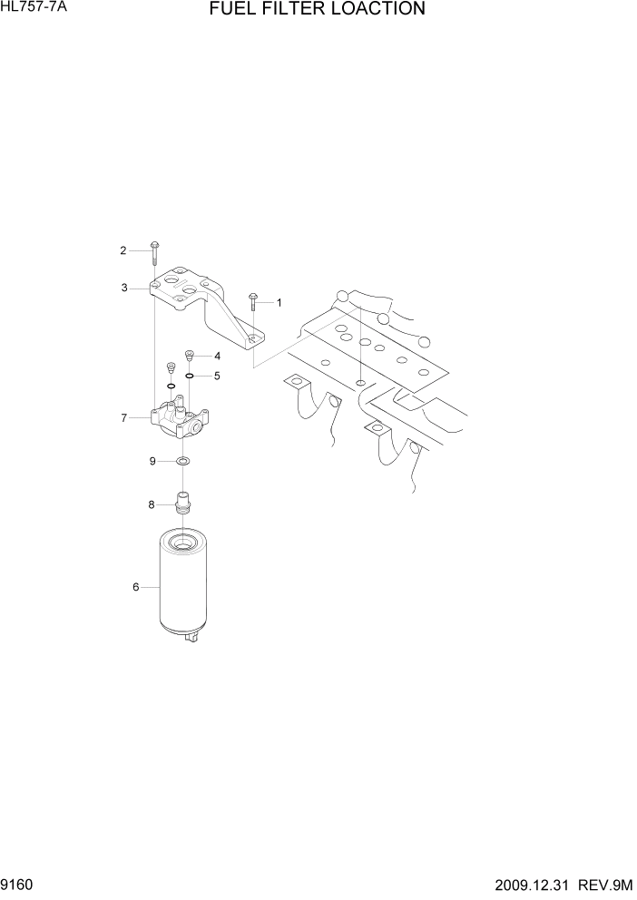 Схема запчастей Hyundai HL757-7A - PAGE 9160 FUEL FILTER LOACTION ДВИГАТЕЛЬ БАЗА