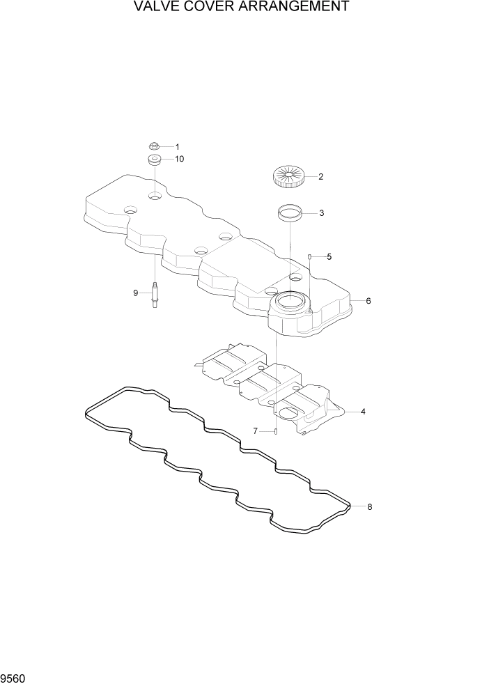 Схема запчастей Hyundai HL757-7A - PAGE 9560 VALVE COVER ARRANEMENT ДВИГАТЕЛЬ БАЗА