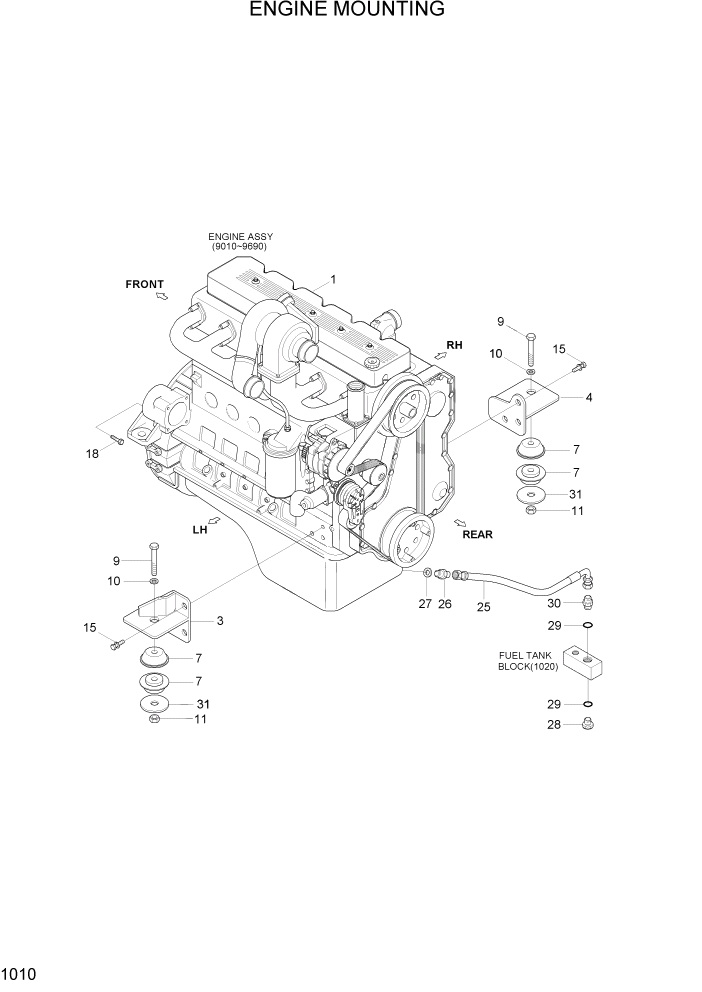 Схема запчастей Hyundai HL757TM7 - PAGE 1010 ENGINE MOUNTING СИСТЕМА ДВИГАТЕЛЯ