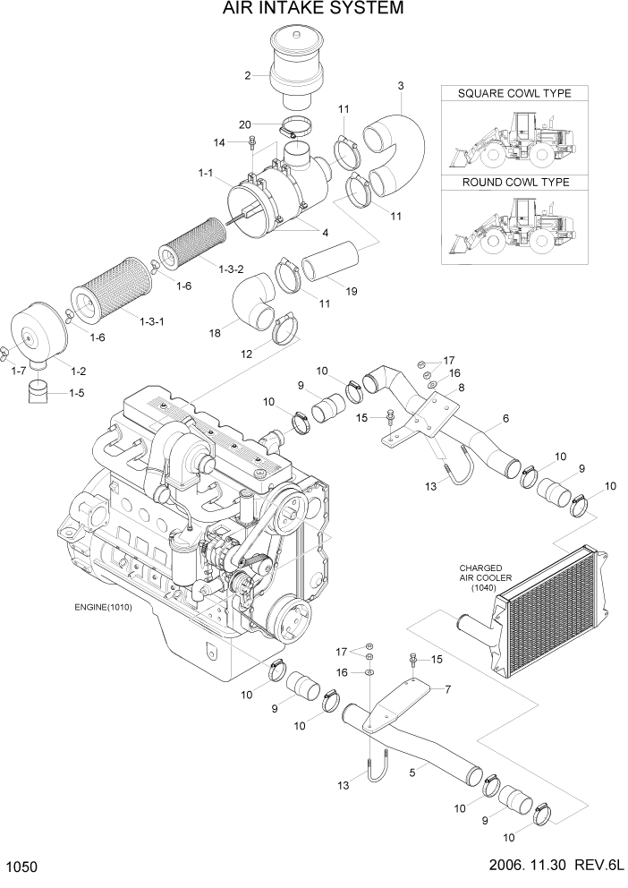 Схема запчастей Hyundai HL757TM7 - PAGE 1050 AIR INTAKE SYSTEM СИСТЕМА ДВИГАТЕЛЯ