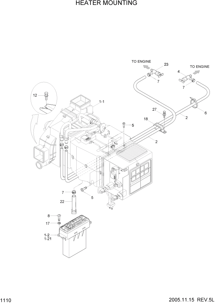 Схема запчастей Hyundai HL757TM7 - PAGE 1110 HEATER MOUNTING СИСТЕМА ДВИГАТЕЛЯ