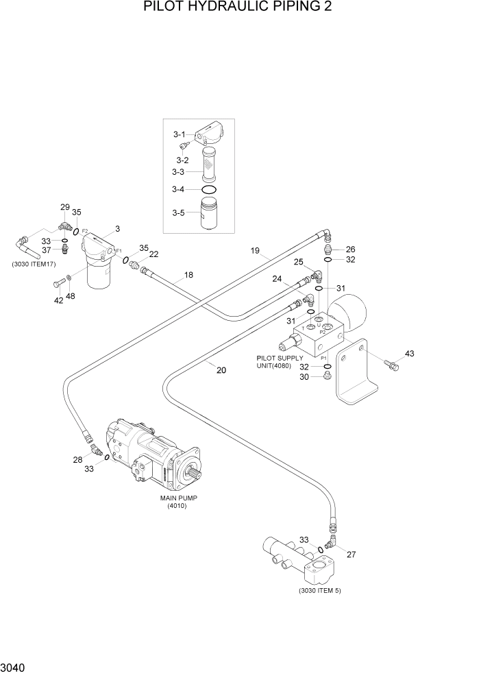 Схема запчастей Hyundai HL757TM7 - PAGE 3040 PILOT HYDRAULIC PIPING 2 ГИДРАВЛИЧЕСКАЯ СИСТЕМА