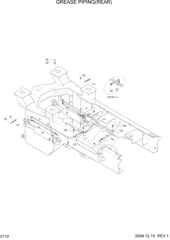 Схема запчастей Hyundai HL757TM7 - PAGE 3110 GREASE PIPING(REAR) ГИДРАВЛИЧЕСКАЯ СИСТЕМА