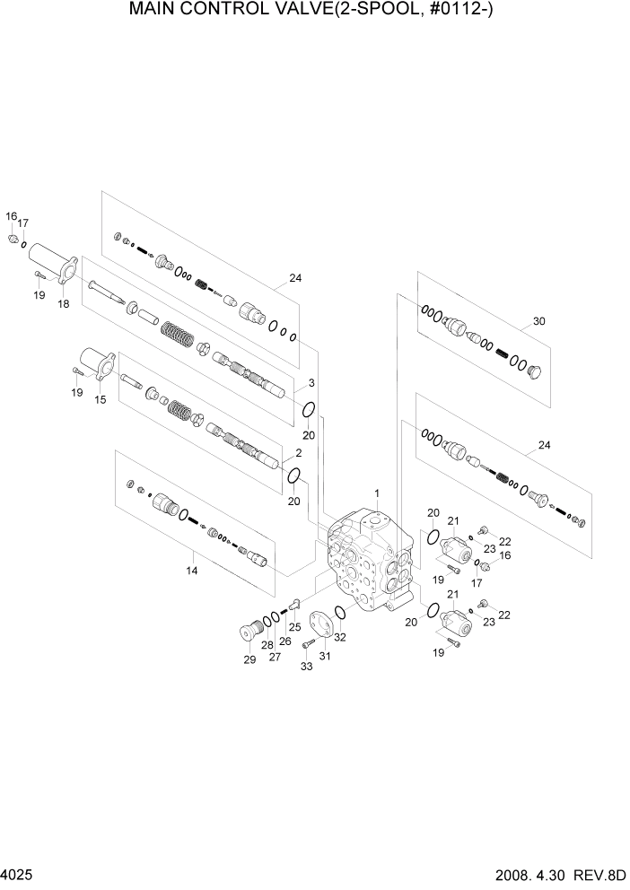 Схема запчастей Hyundai HL757TM7 - PAGE 4025 MAIN CONTROL VALVE(2-SPOOL, #0112-) ГИДРАВЛИЧЕСКИЕ КОМПОНЕНТЫ