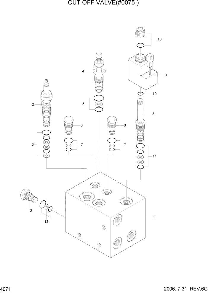 Схема запчастей Hyundai HL757TM7 - PAGE 4071 CUT-OFF VALVE(#0075-) ГИДРАВЛИЧЕСКИЕ КОМПОНЕНТЫ