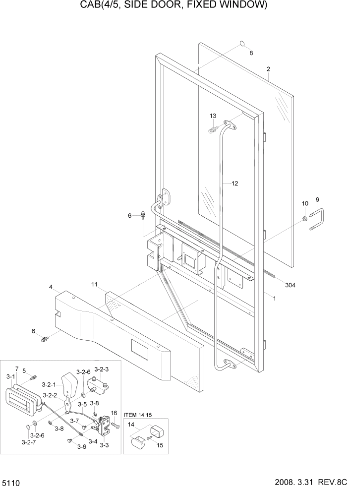 Схема запчастей Hyundai HL757TM7 - PAGE 5110 CAB(4/5, SIDE DOOR, FIXED WINDOW) СТРУКТУРА