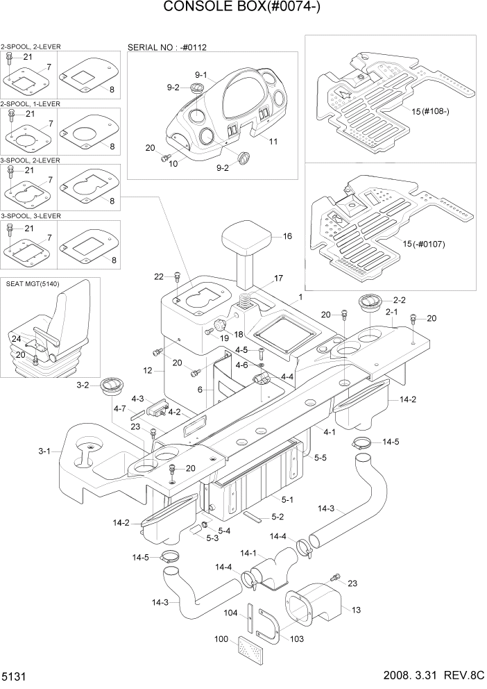 Схема запчастей Hyundai HL757TM7 - PAGE 5131 CONSOLE BOX(#0074-) СТРУКТУРА