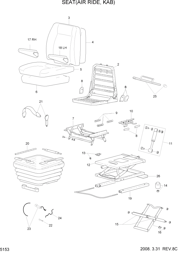Схема запчастей Hyundai HL757TM7 - PAGE 5153 SEAT(AIR RIDE, KAB) СТРУКТУРА
