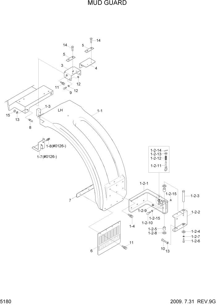 Схема запчастей Hyundai HL757TM7 - PAGE 5180 MUD GUARD СТРУКТУРА