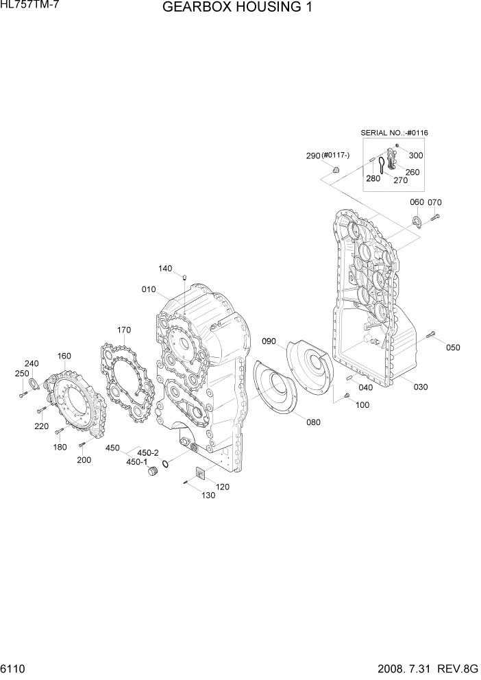 Схема запчастей Hyundai HL757TM7 - PAGE 6110 GEARBOX HOUSING 1 СИЛОВАЯ СИСТЕМА