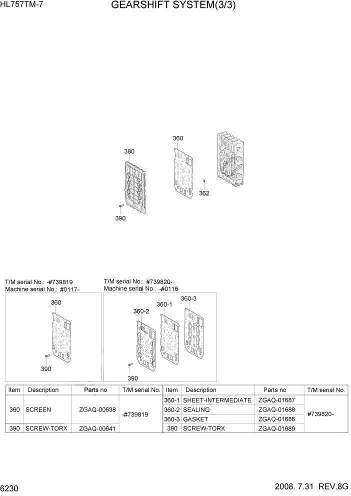 Схема запчастей Hyundai HL757TM7 - PAGE 6230 GEARSHIFT SYSTEM 3 СИЛОВАЯ СИСТЕМА