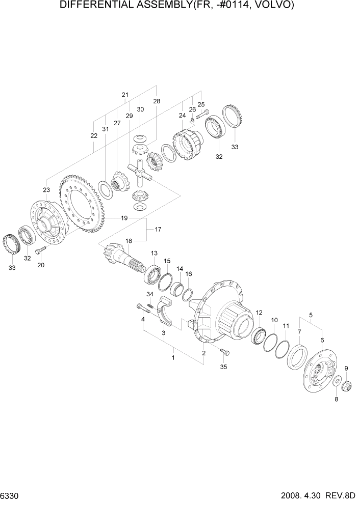 Схема запчастей Hyundai HL757TM7 - PAGE 6330 DIFFERENTIAL ASSEMBLY(FR, -#0114, VOLVO) СИЛОВАЯ СИСТЕМА